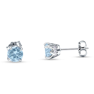 Round Hidden Halo Stud Earring Simulated Aquamarine 925 Sterling Silver Wholesale